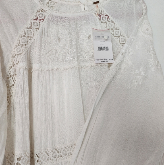 Free People NWT Piece Of Your Heart Floral Embroidered Lace Mini Dress Ivory S - Picture 4 of 8